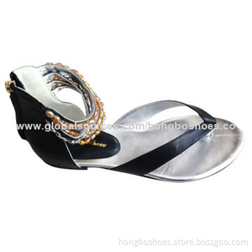 Flip-flop for Lady, Dress Accessories for the Ankle Straps, Rubber Outsole, Flat Heel